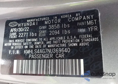 2022 Hyundai Elantra Sel from USA, damaged, VIN KMHLS4AG7NU369640